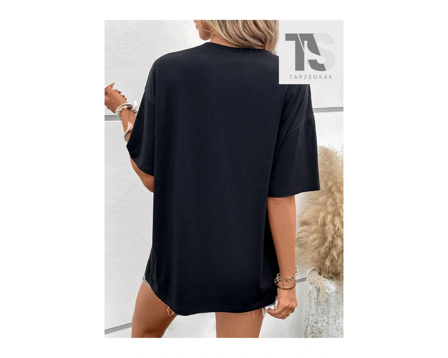 Sloganlı Grafik Düşük Omuz Tişört