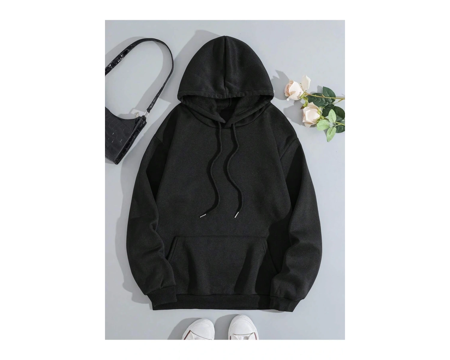 Sloganlı Grafik İpli Kapüşonlu Üst Gri