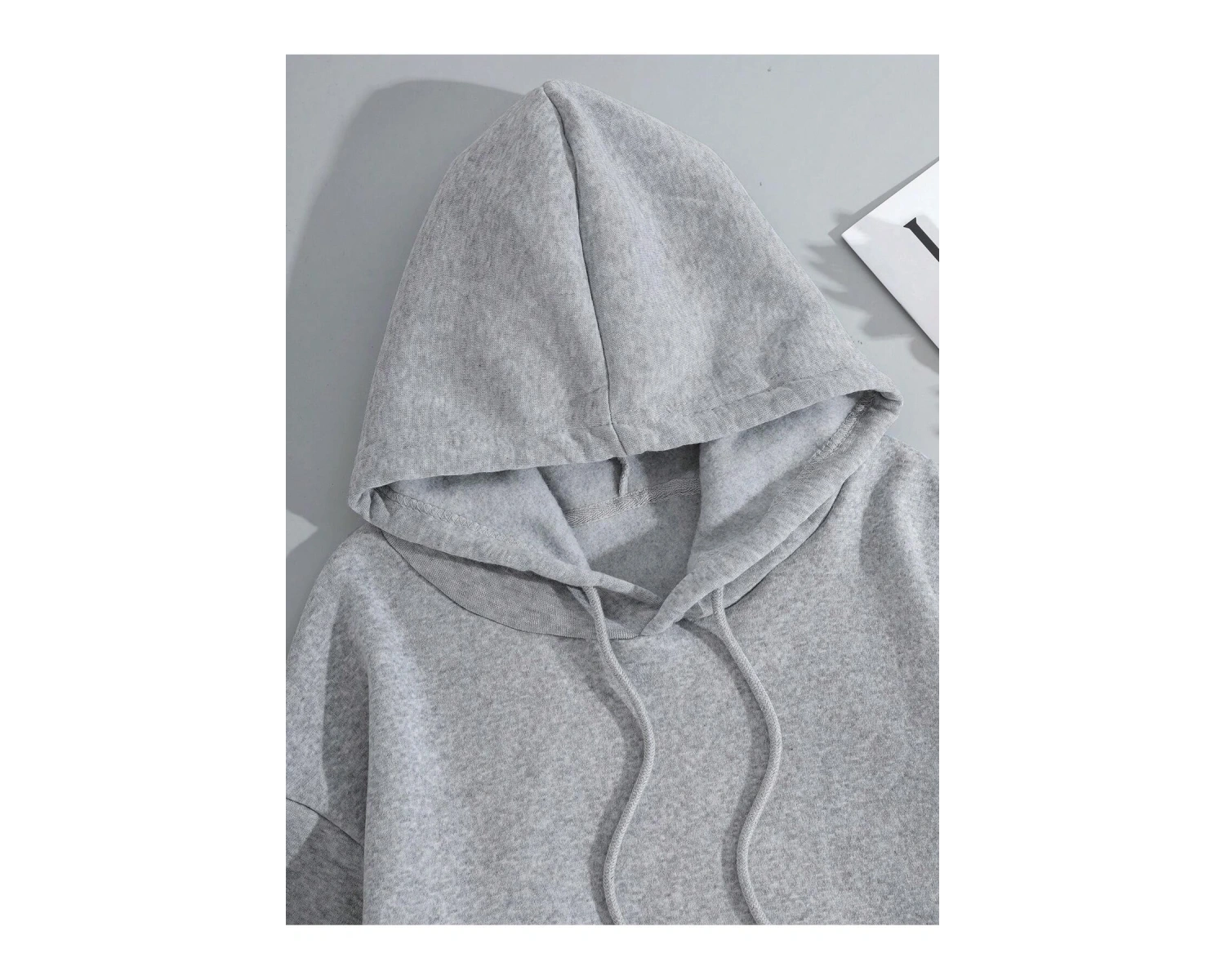 Sloganlı Grafik İpli Kapüşonlu Üst Gri