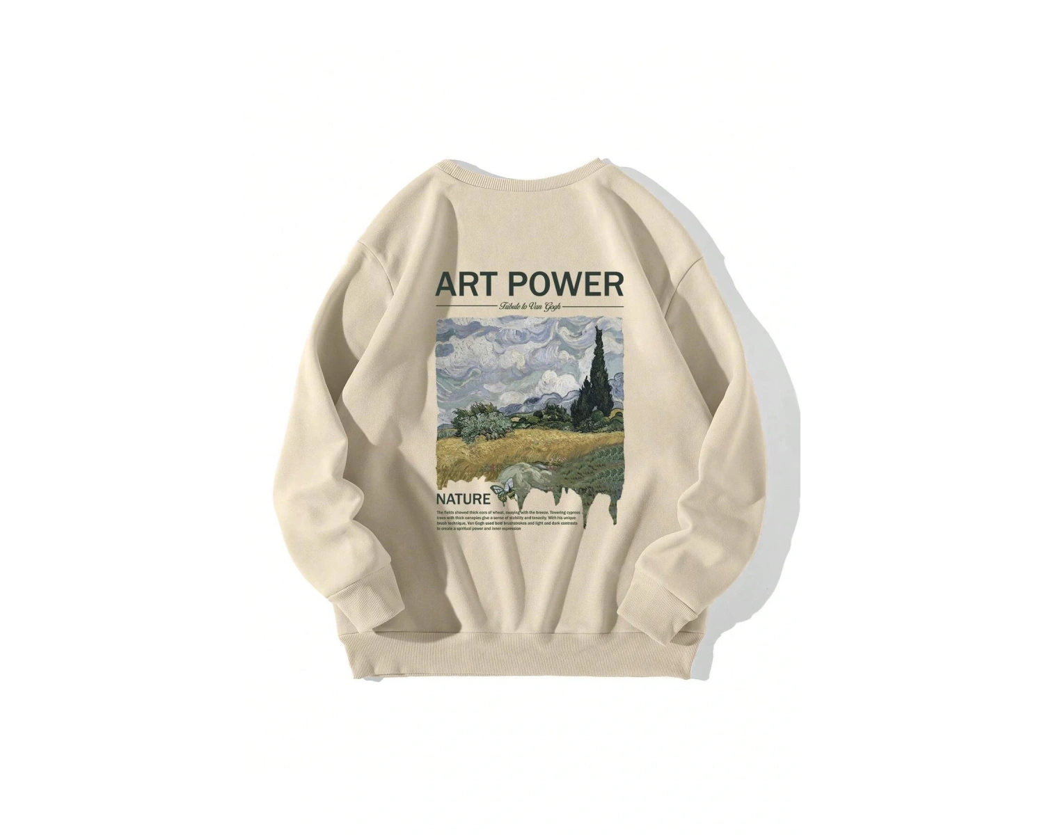 Sloganlı ve Dağ Baskılı Sweatshirt Bej