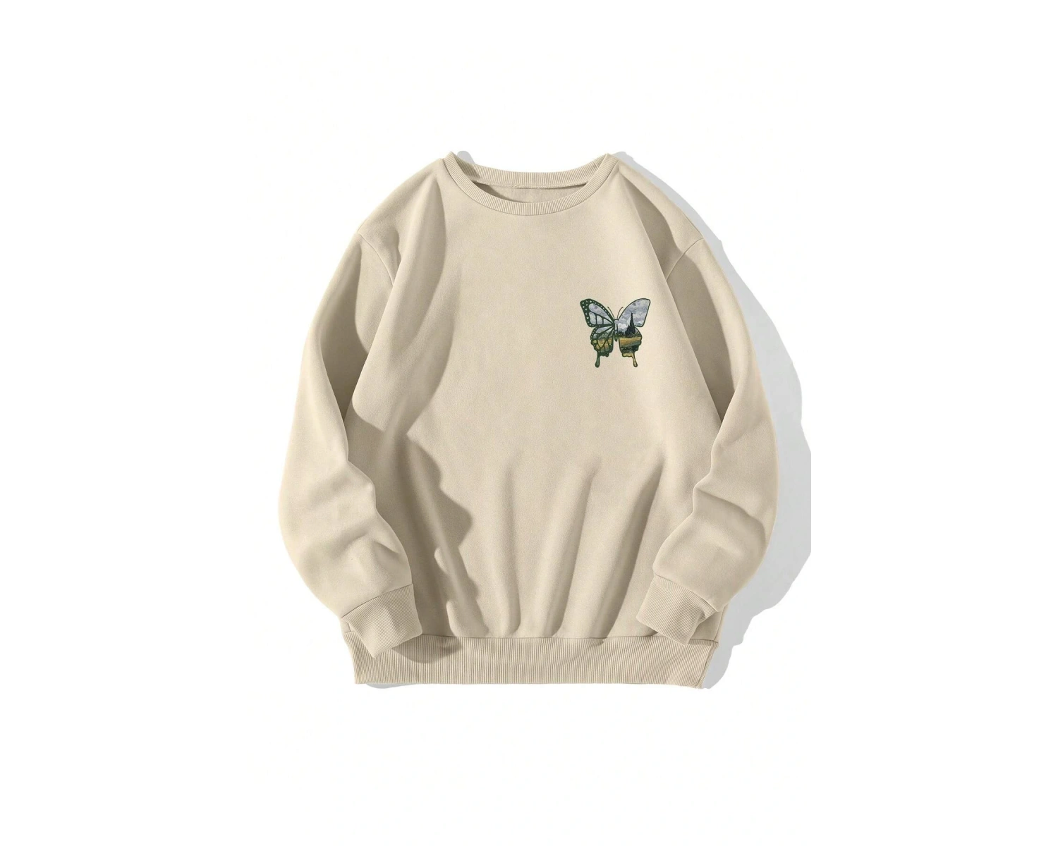 Sloganlı ve Dağ Baskılı Sweatshirt Bej