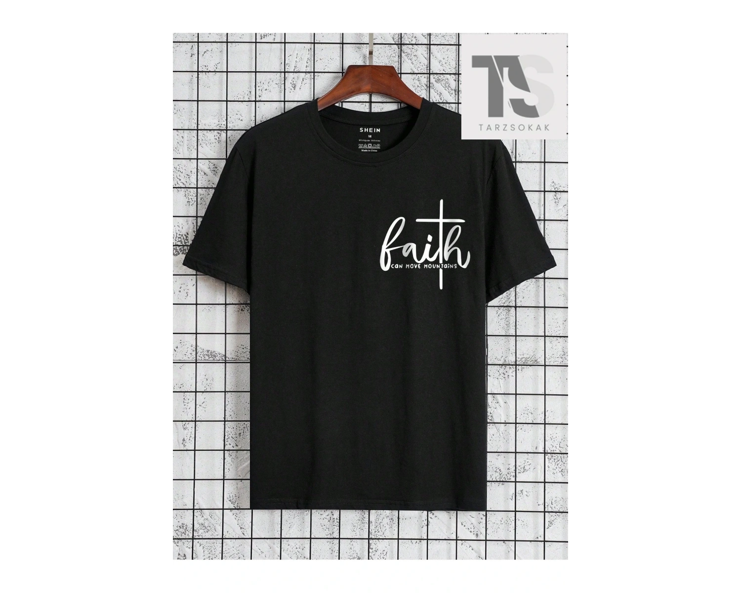 Sloganlı ve Kalpli Siyah Örme Bisiklet Yaka Kısa Kollu Erkek Tişört