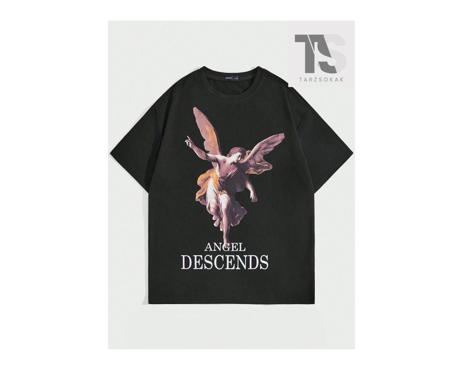 Sloganlı ve Melek Desenli Erkek Baskılı Yuvarlak Yaka T-Shirt