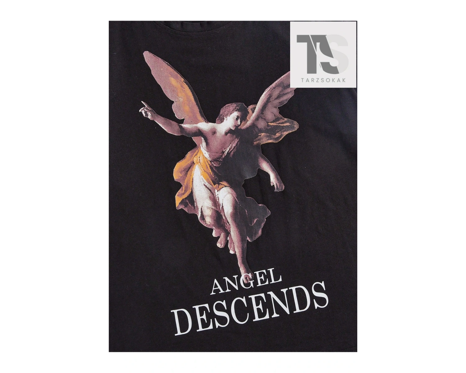 Sloganlı ve Melek Desenli Erkek Baskılı Yuvarlak Yaka T-Shirt