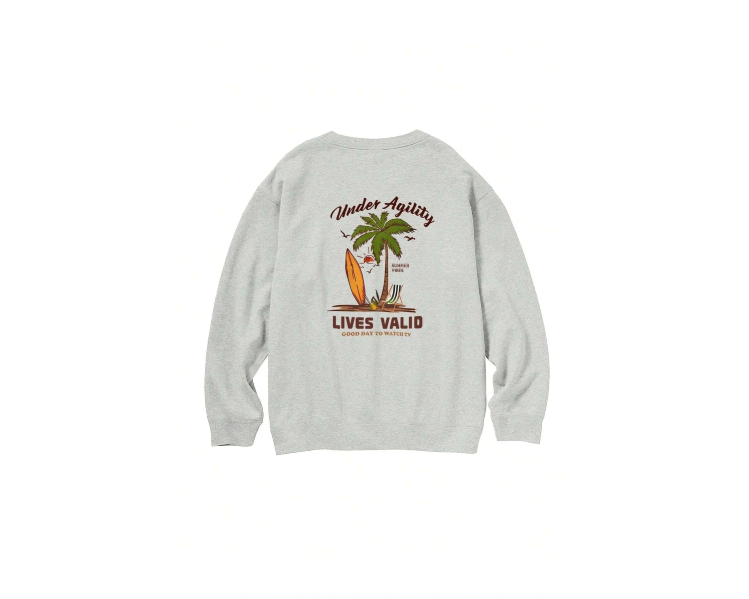 Sloganlı ve Tropikal Baskılı Düşük Sweat Gri