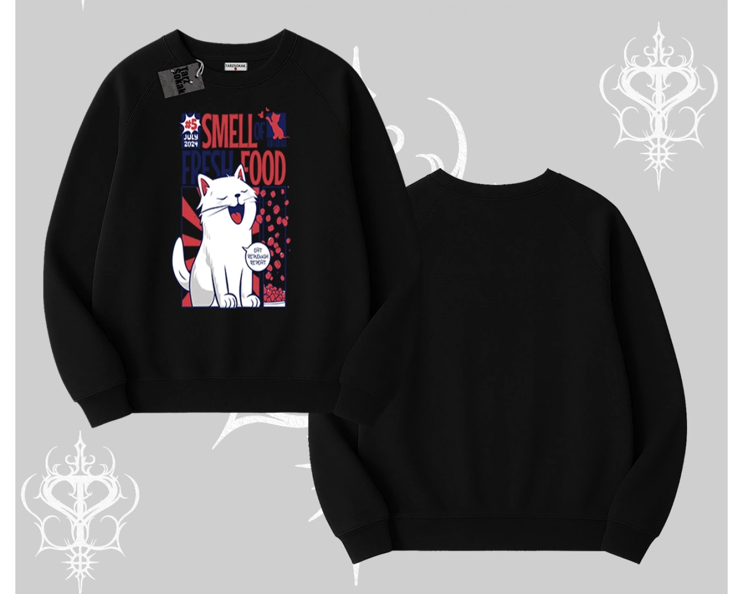 Smell of Fresh Food Kedi Baskılı Biskilet Sweatshirt