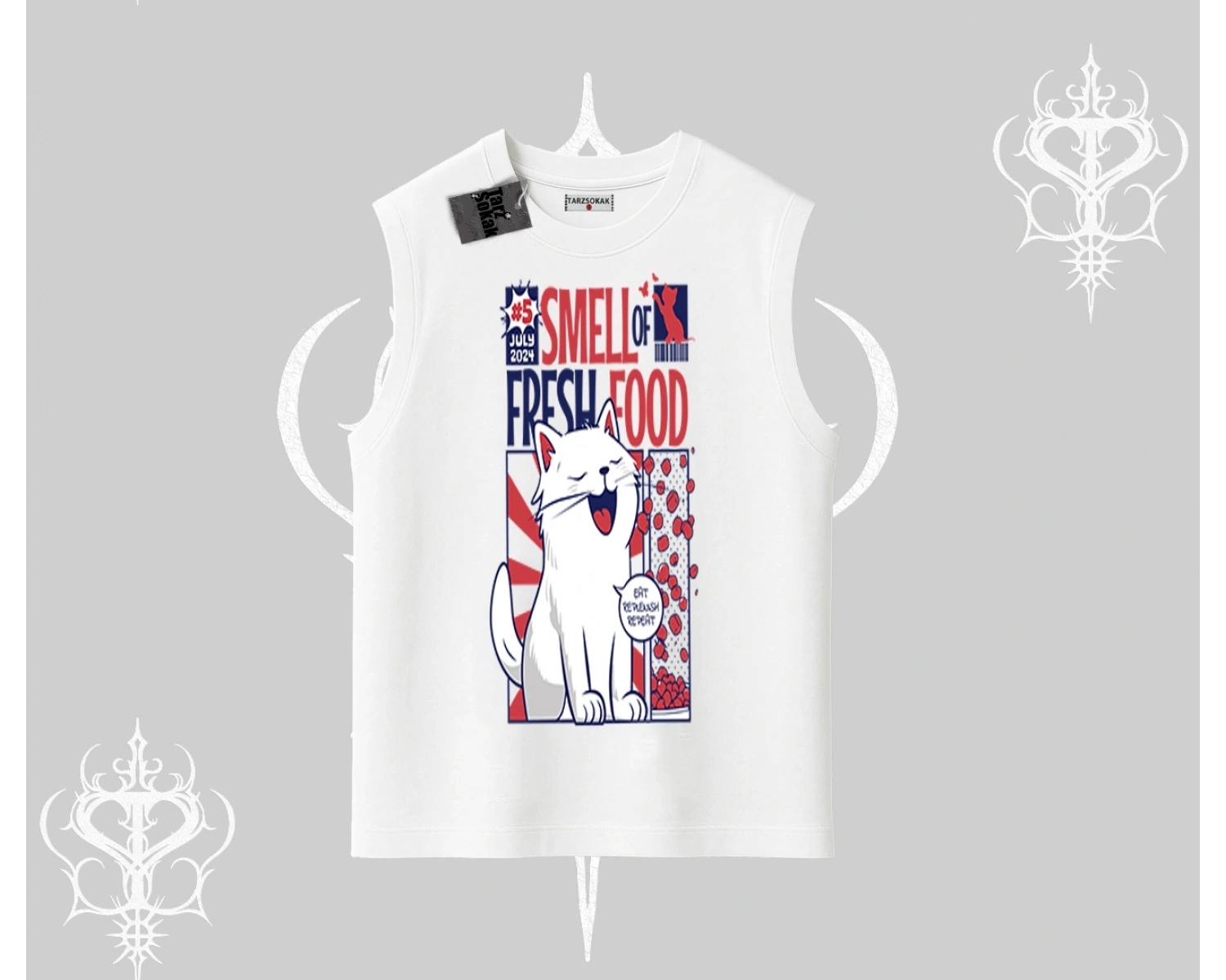 Smell of Fresh Food Kedi Baskılı Kolsuz Tshirt