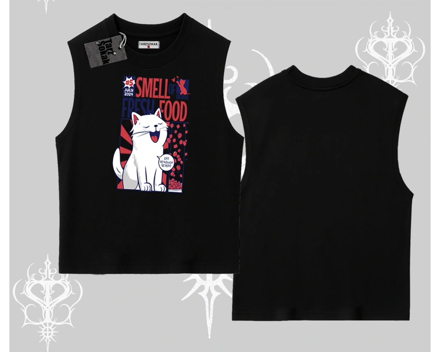 Smell of Fresh Food Kedi Baskılı Kolsuz Tshirt