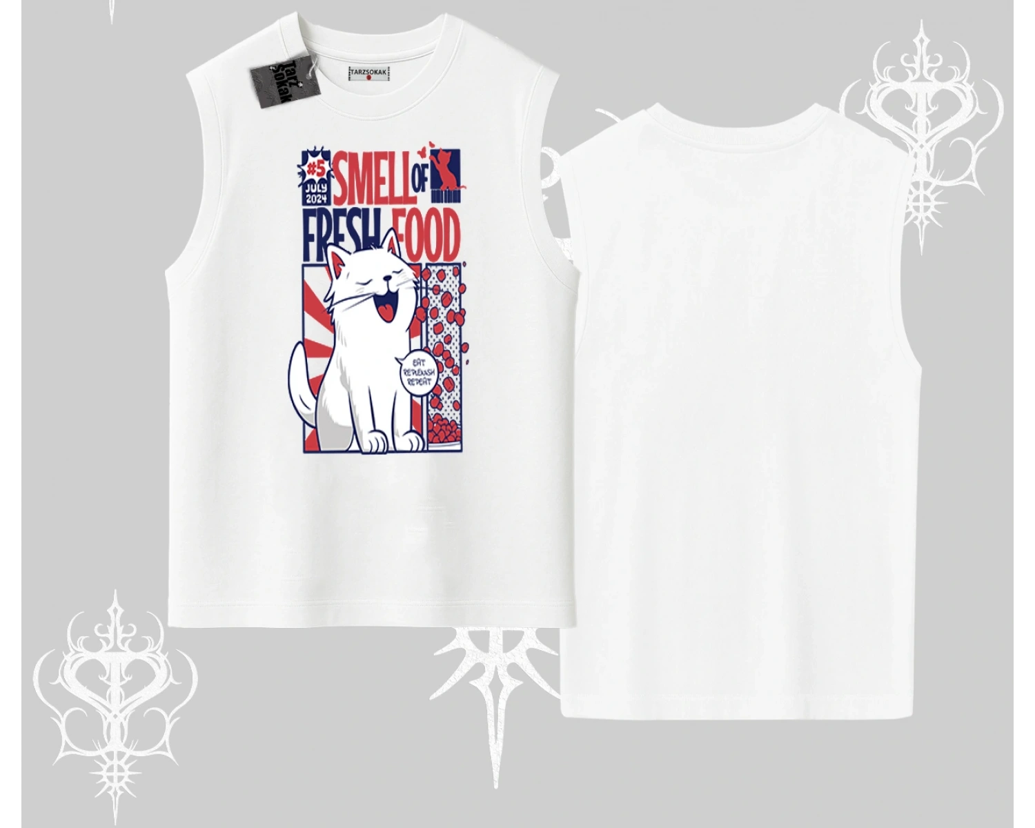 Smell of Fresh Food Kedi Baskılı Kolsuz Tshirt