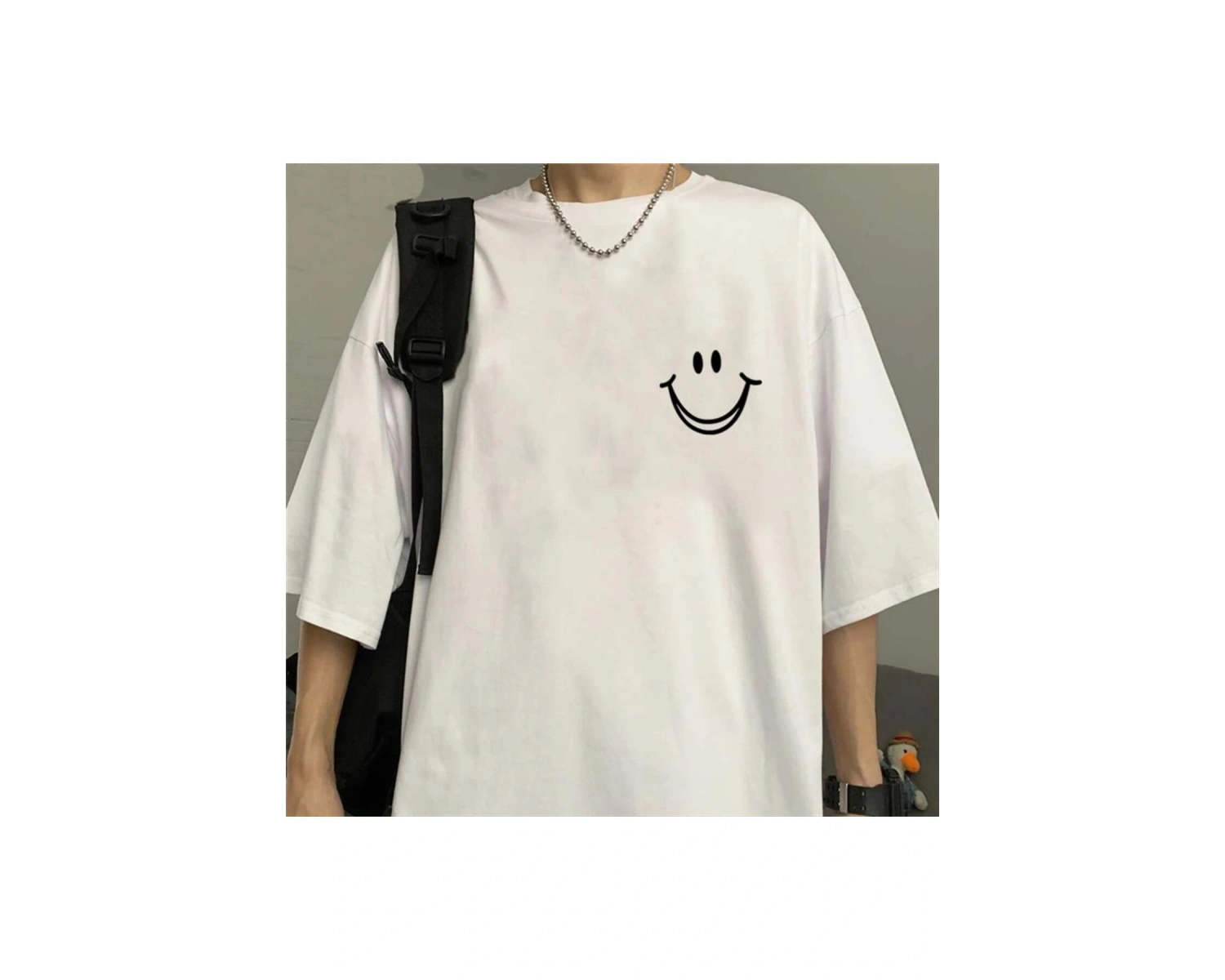 Smile Baskılı Beyaz Unisex Oversize