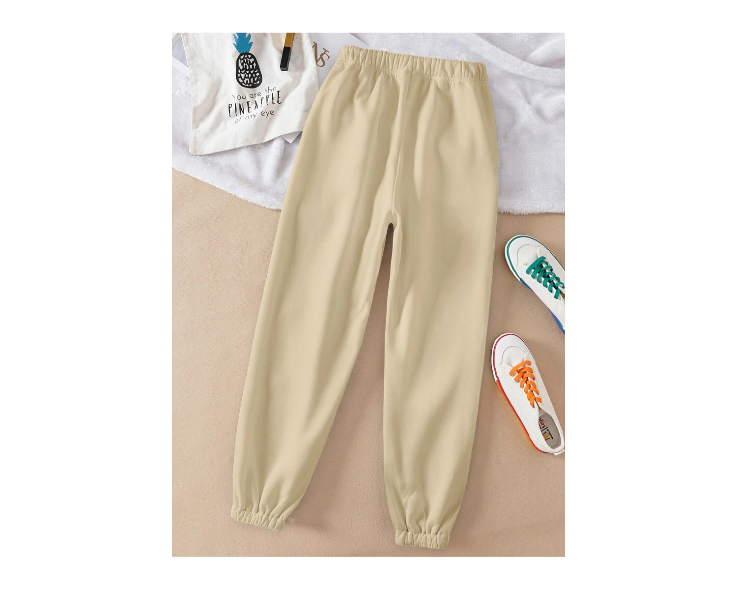 Solid Drawstring Waist 4 Mevsim Eşofman