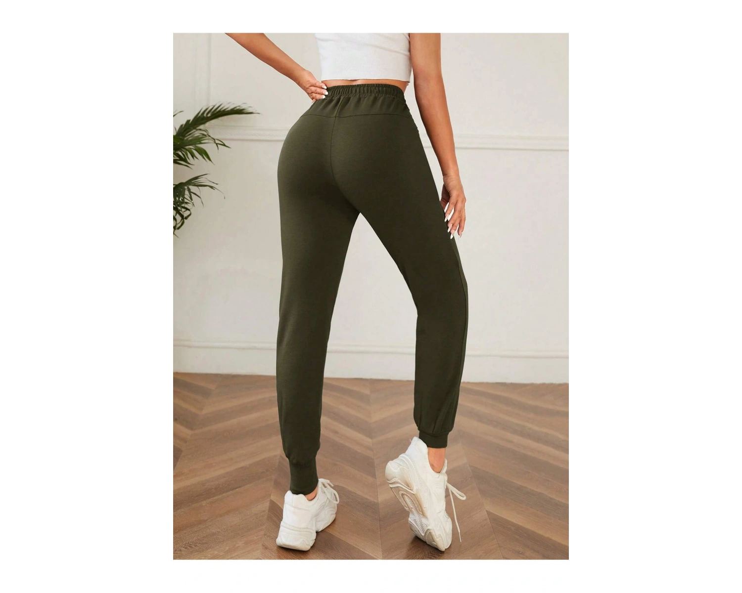 Solid Drawstring Waist Slant Pocket 4 Mevsim Eşofman