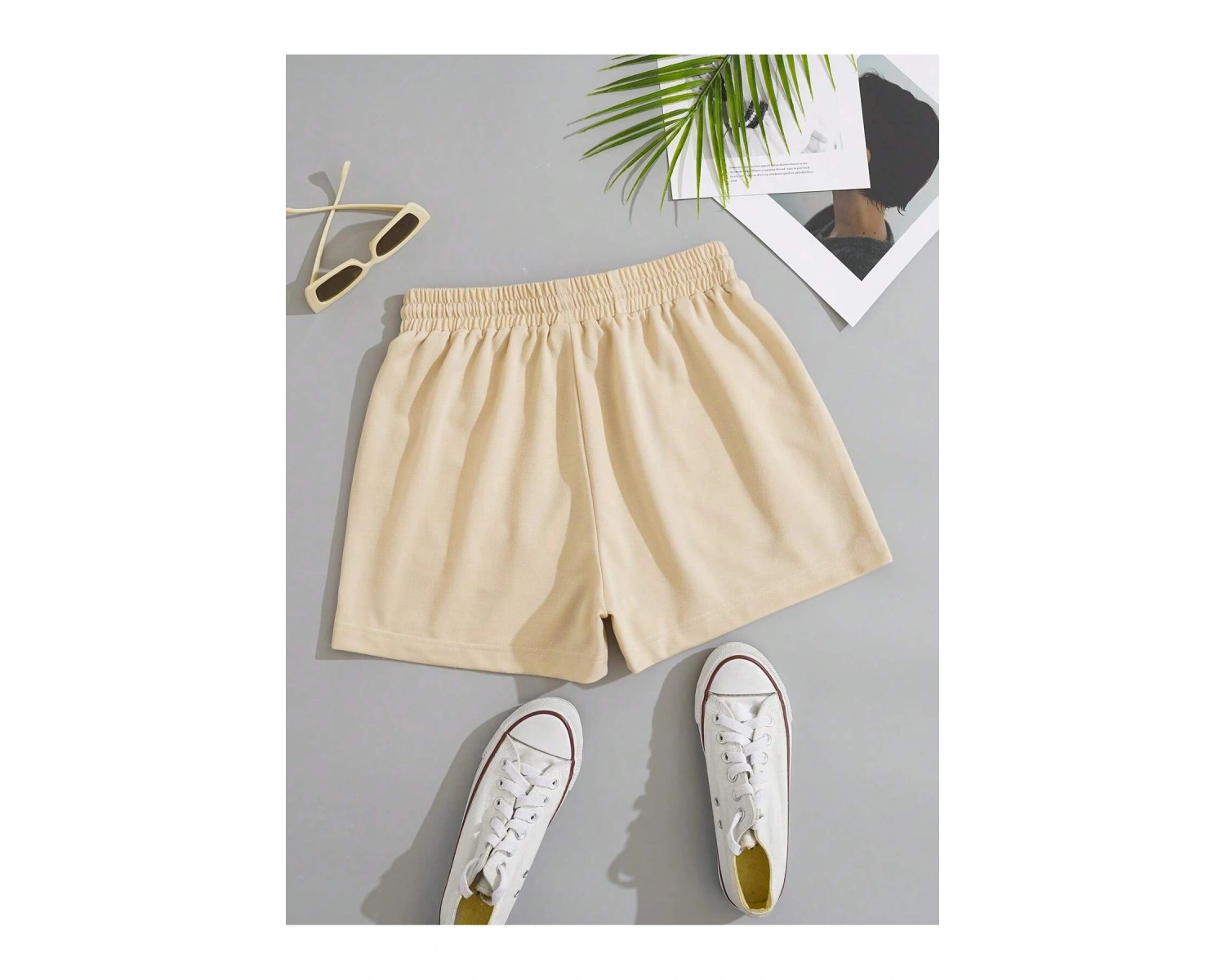 Solid Drawstring Waist Slant Pocket Şort