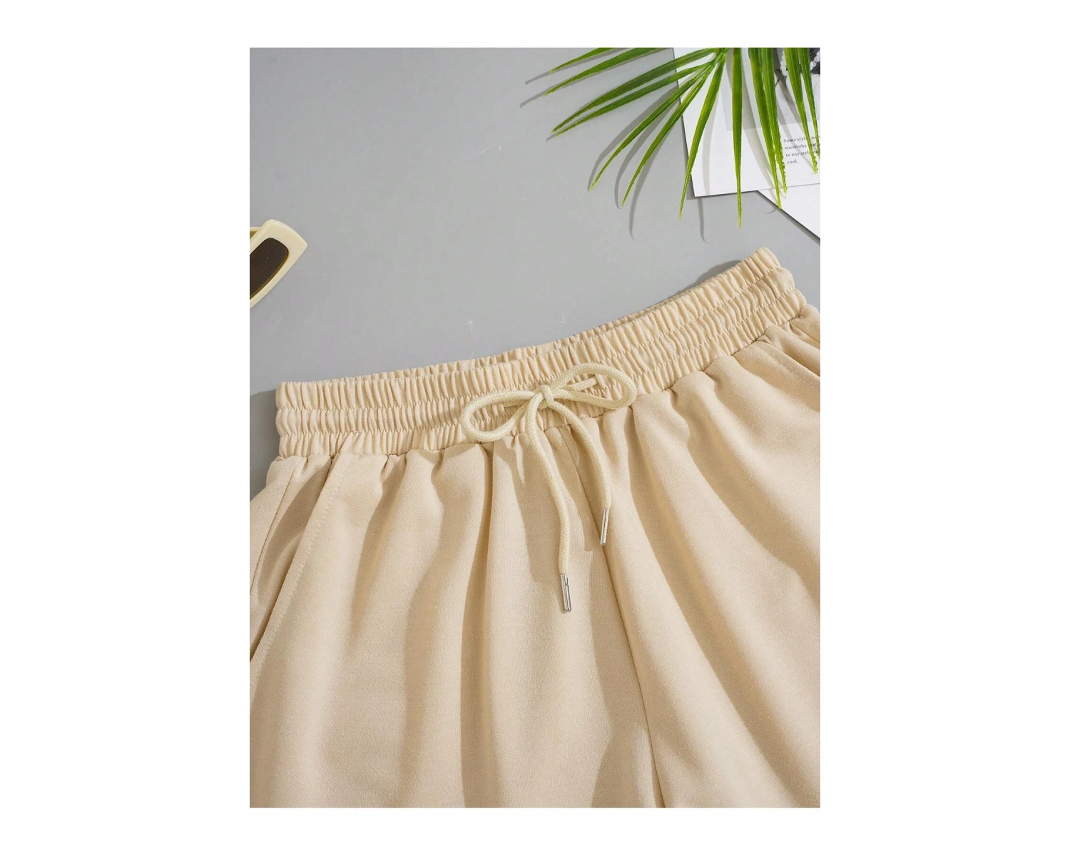 Solid Drawstring Waist Slant Pocket Şort