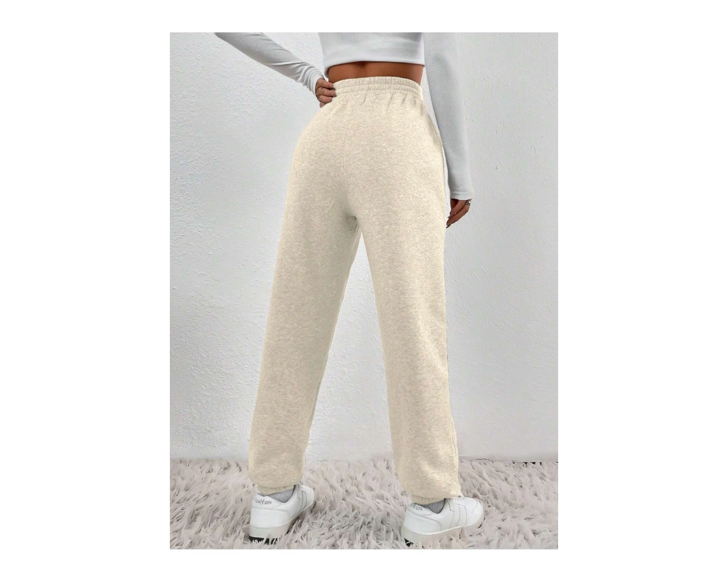 Solid Slant Pocket Elastic Waist 4 Mevsim Eşofman