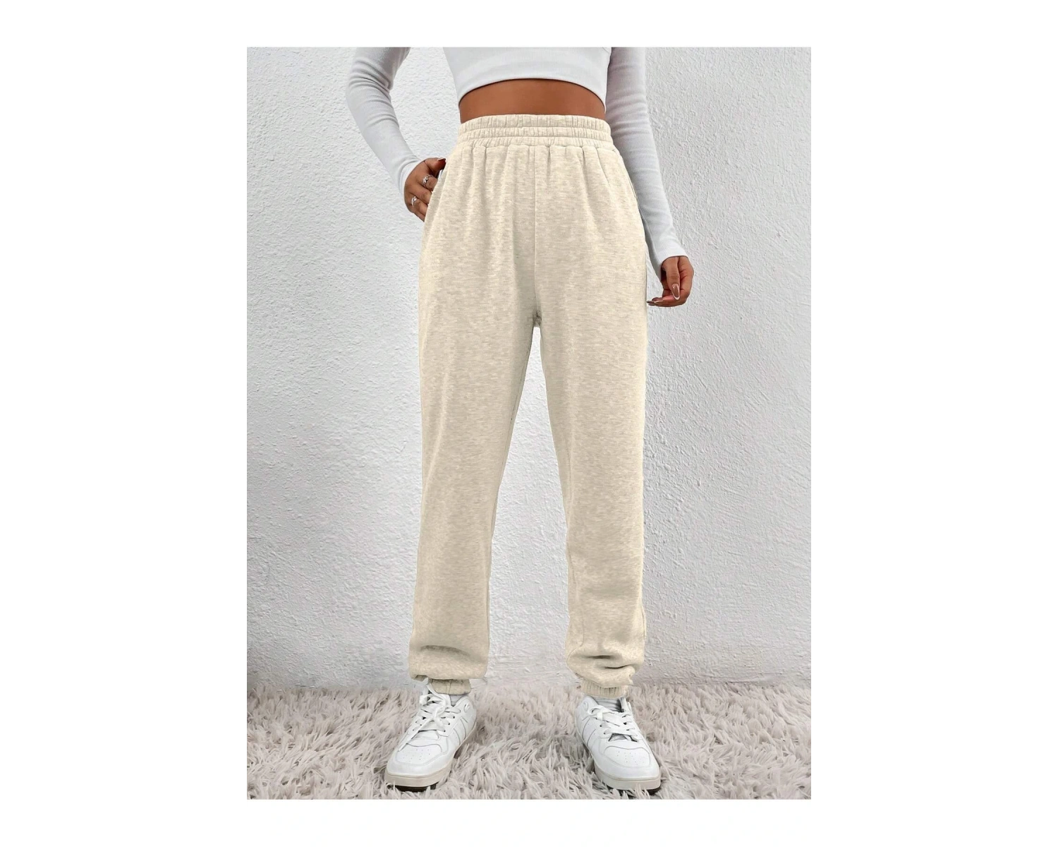 Solid Slant Pocket Elastic Waist 4 Mevsim Eşofman