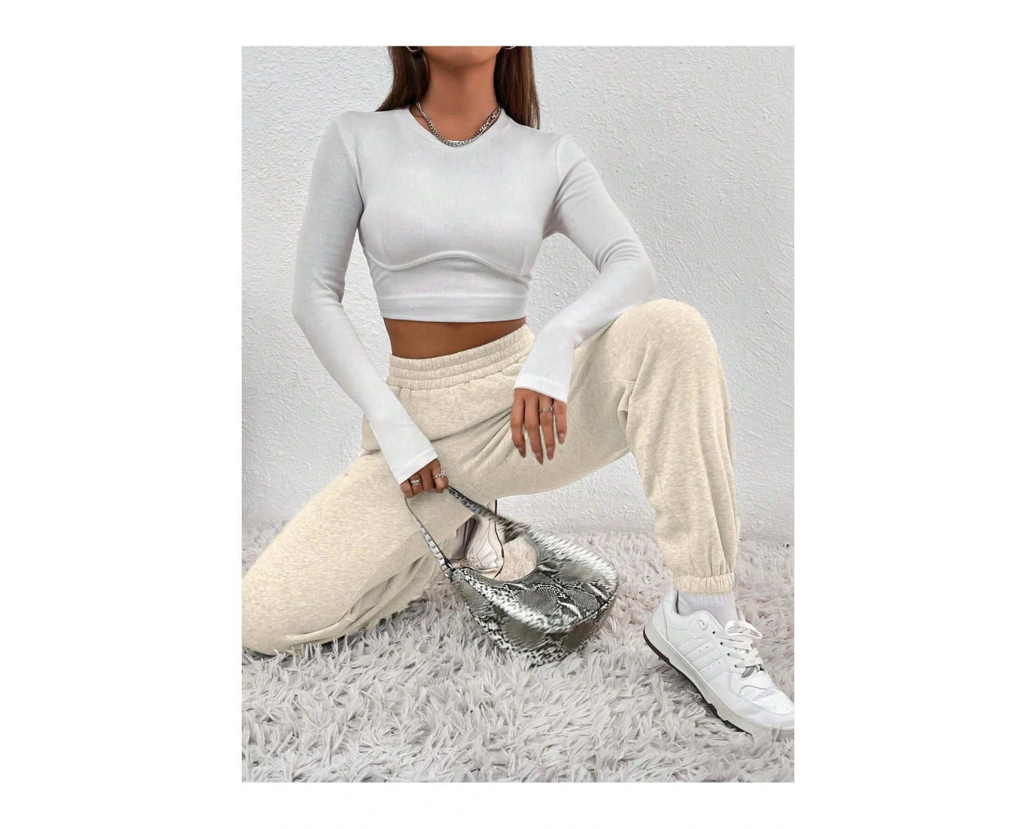 Solid Slant Pocket Elastic Waist 4 Mevsim Eşofman