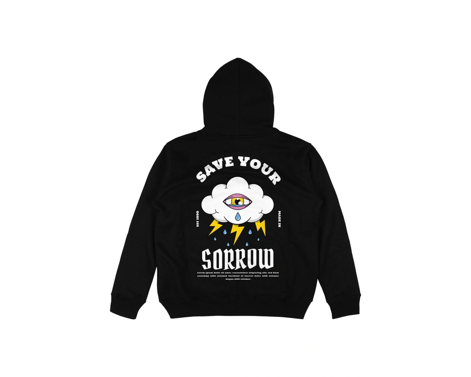 Sorrow Siyah Oversize Unisex Kapüşonlu Sweatshirt Hoodie