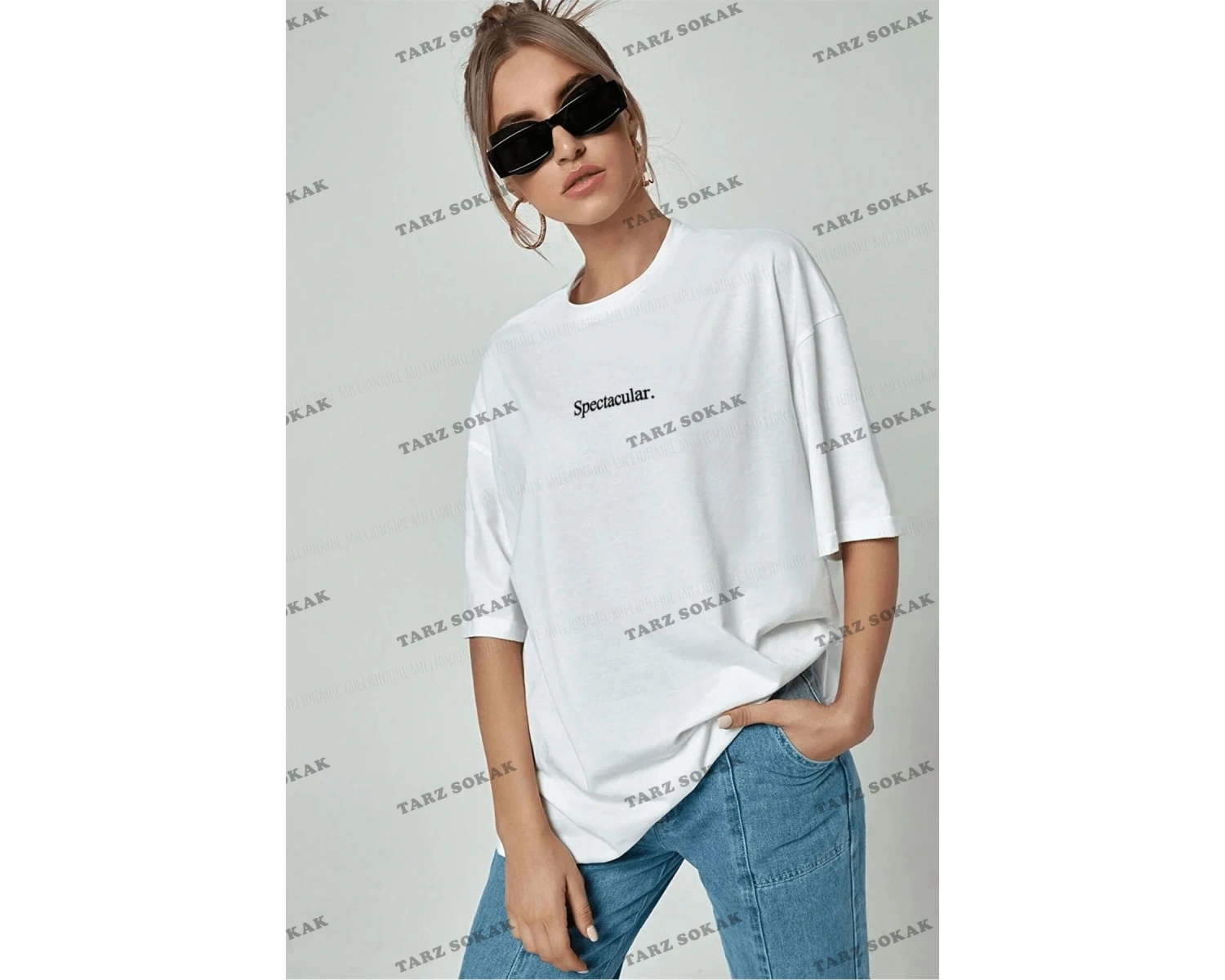 Spectacular Beyaz Oversize Salas Boyfriend Kadın