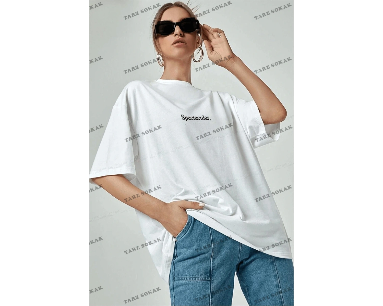 Spectacular Beyaz Oversize Salas Boyfriend Kadın