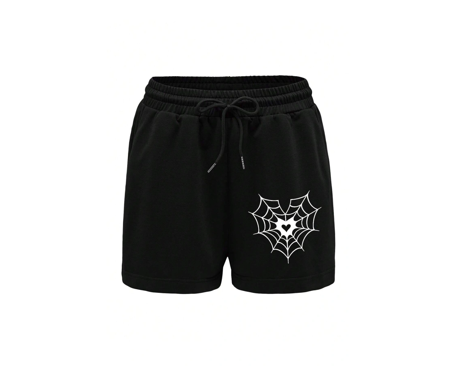 Spider Web & Heart Print Drawstring Waist Şort