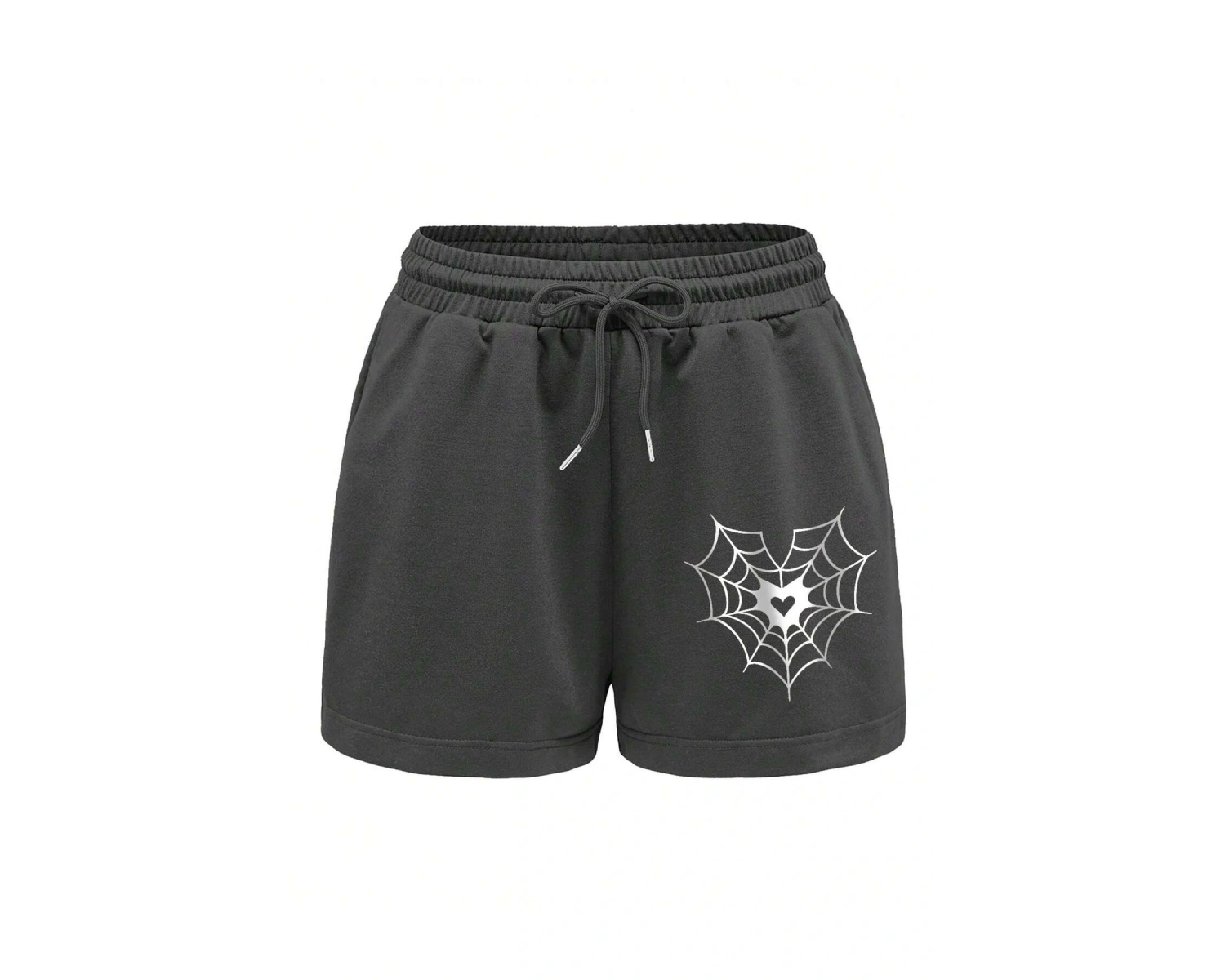 Spider Web & Heart Print Drawstring Waist Şort