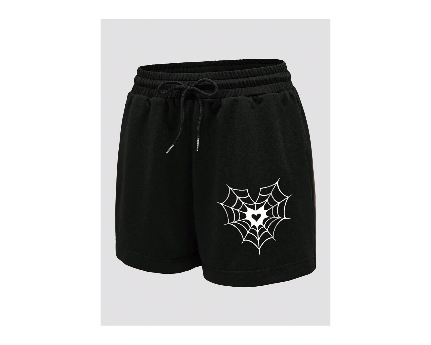Spider Web & Heart Print Drawstring Waist Şort