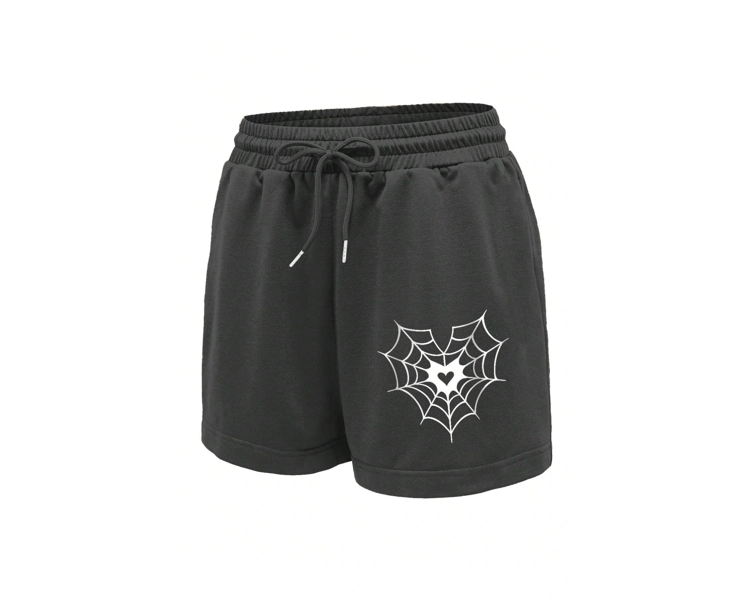 Spider Web & Heart Print Drawstring Waist Şort