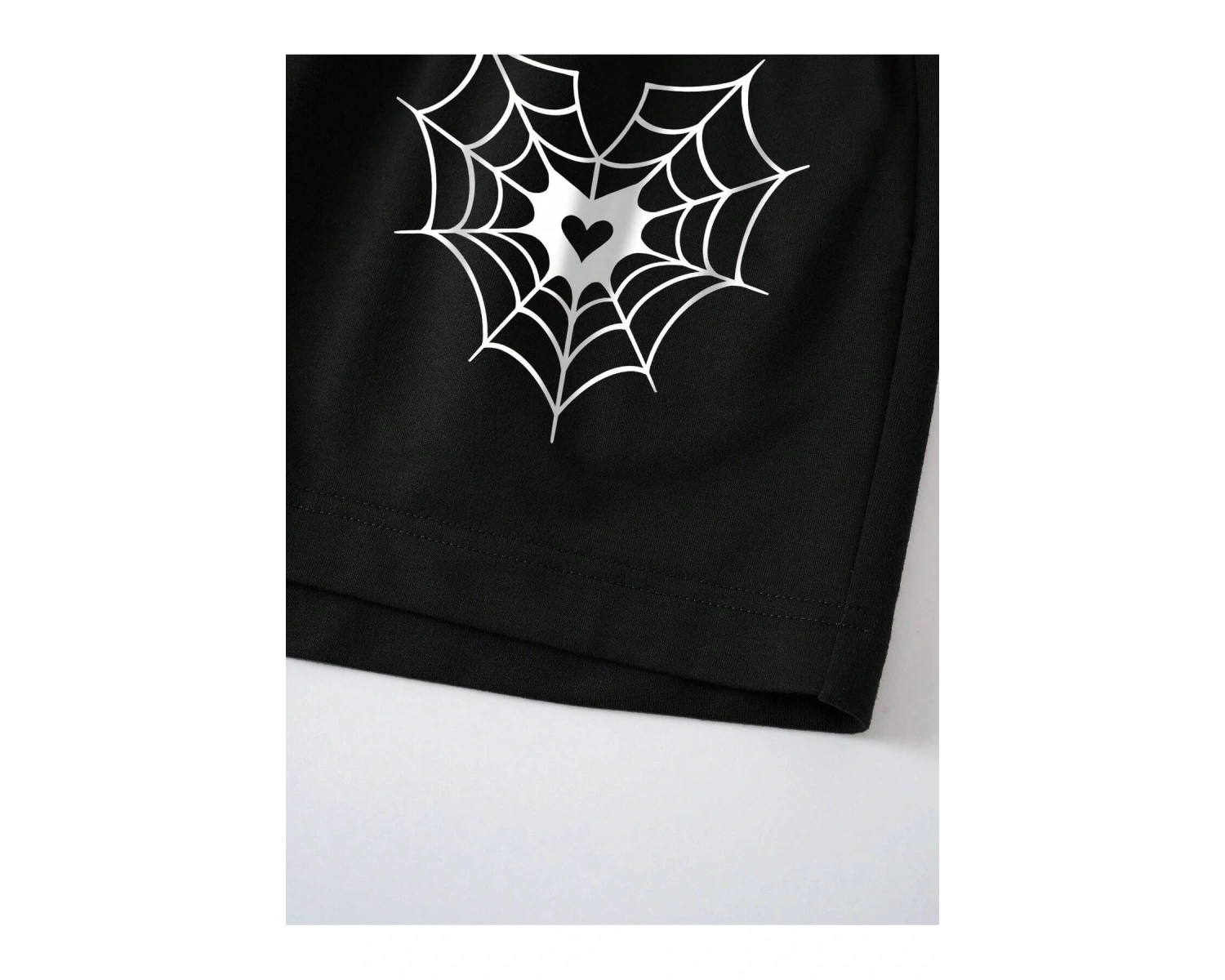 Spider Web & Heart Print Drawstring Waist Şort