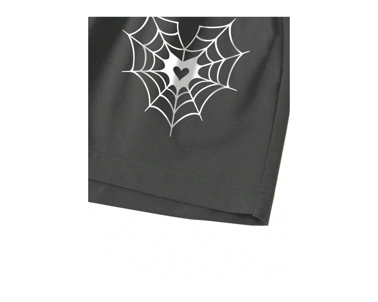Spider Web & Heart Print Drawstring Waist Şort