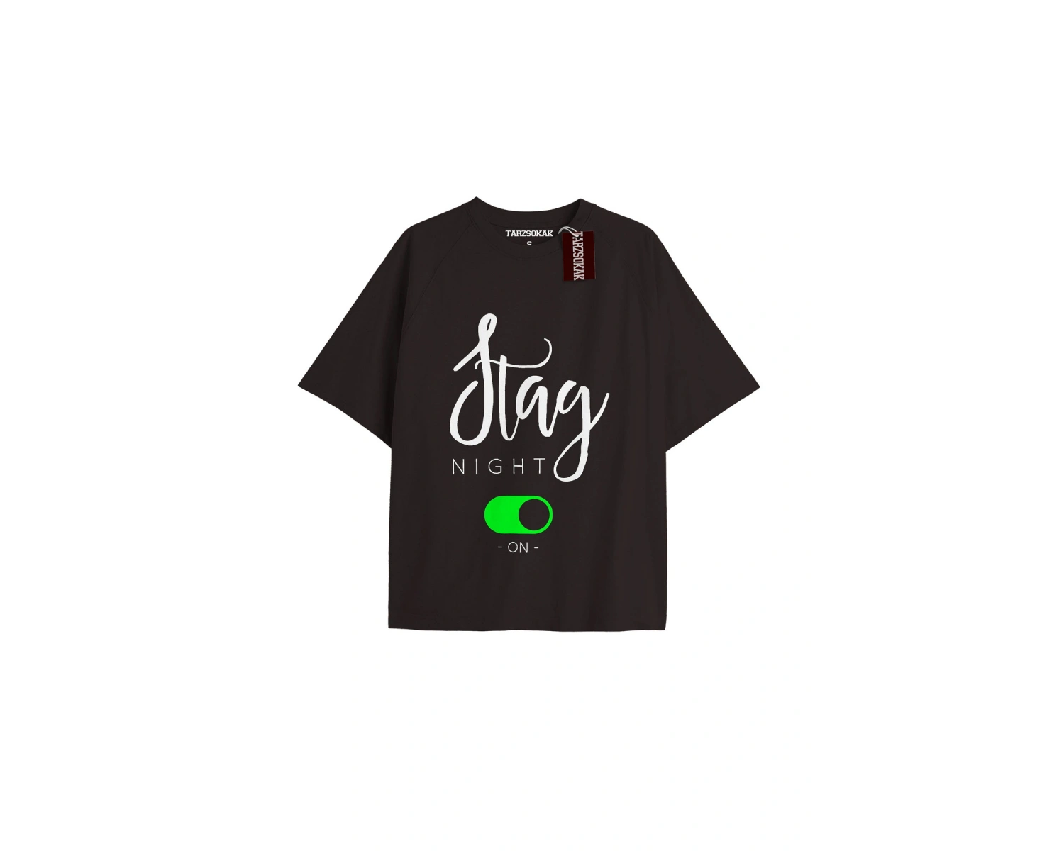 STAG NIGHT Unisex Oversize Yazılı Tshirt SİYAH