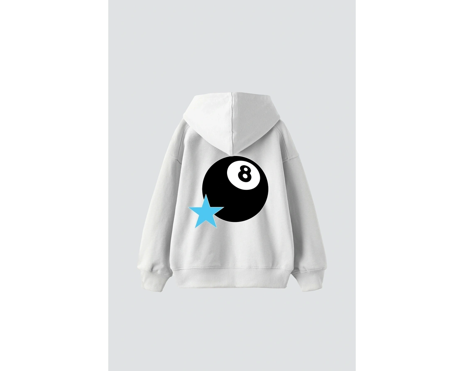 Star Eight Ball Baskılı Oversize Unisex Beyaz
