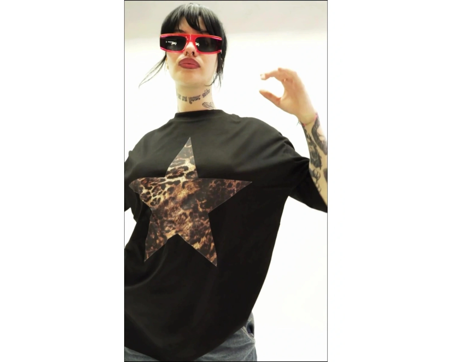 Starz Leopar Baskılı 24/1 Oversize Unisex Beyaz