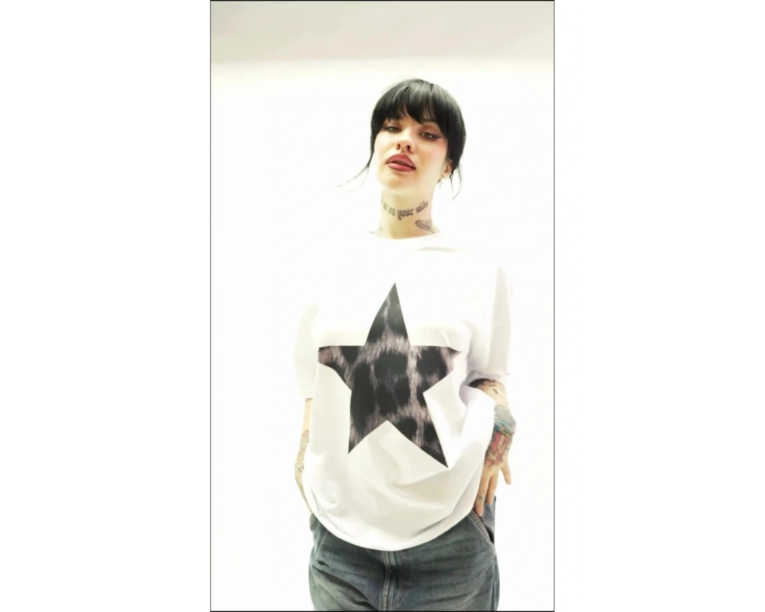 Starz Leopar Baskılı V2 24/1 Oversize Unisex Beyaz