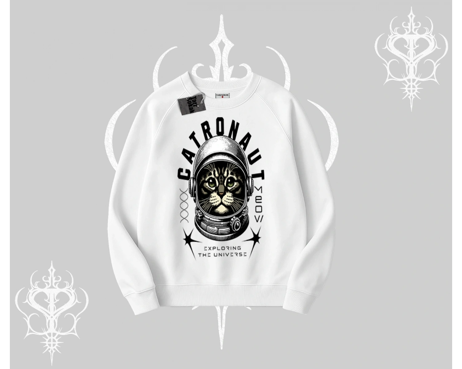 Stay Cool Kedi Baskılı Kapşonlu Sweatshirt