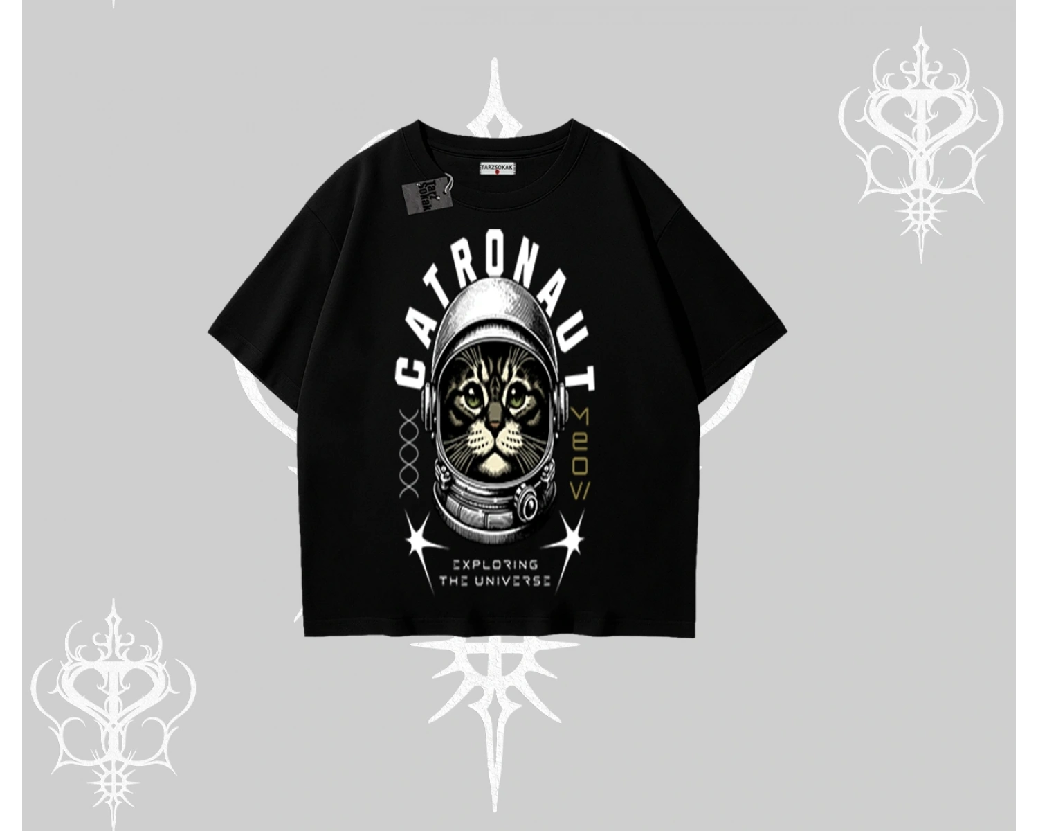 Stay Cool Kedi Baskılı Kayık Yaka Sweatshirt