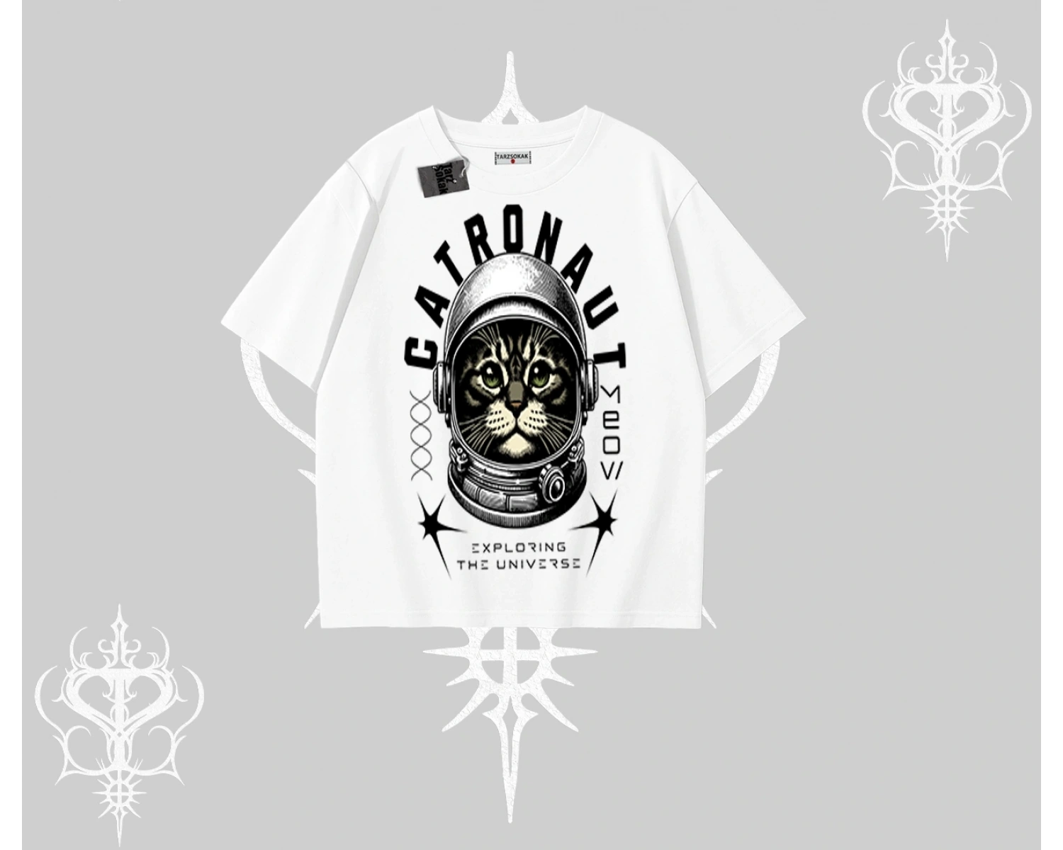 Stay Cool Kedi Baskılı Kayık Yaka Sweatshirt