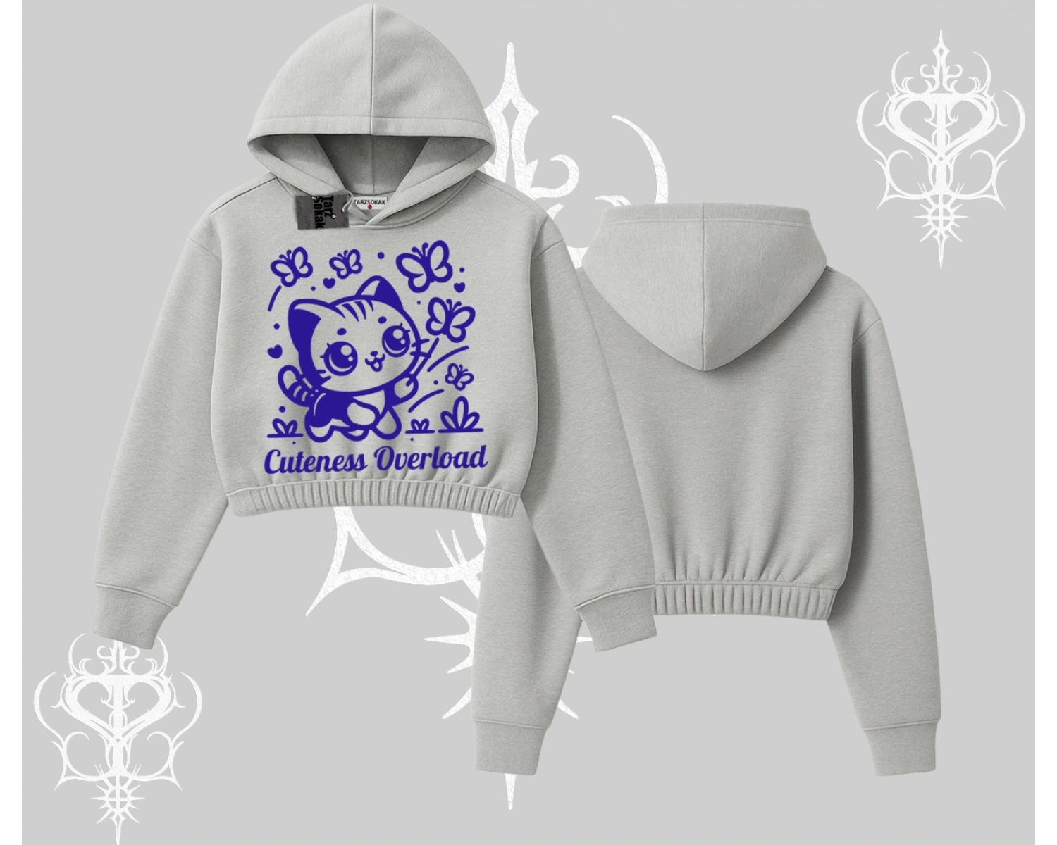 Stay Cool Kedi Baskılı Kayık Yaka Sweatshirt