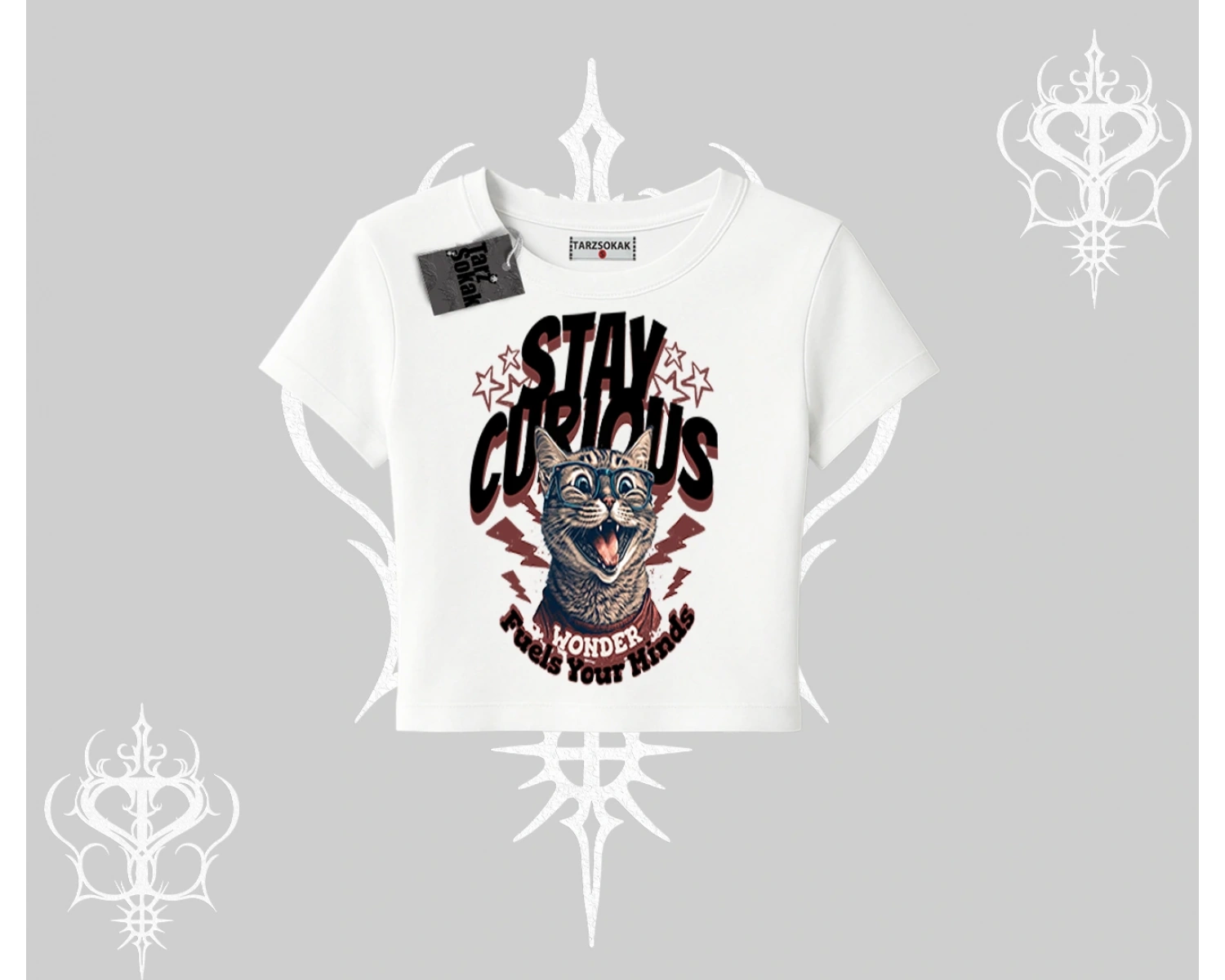 Stay Curious Kedi Baskılı Babby Tee Tshirt