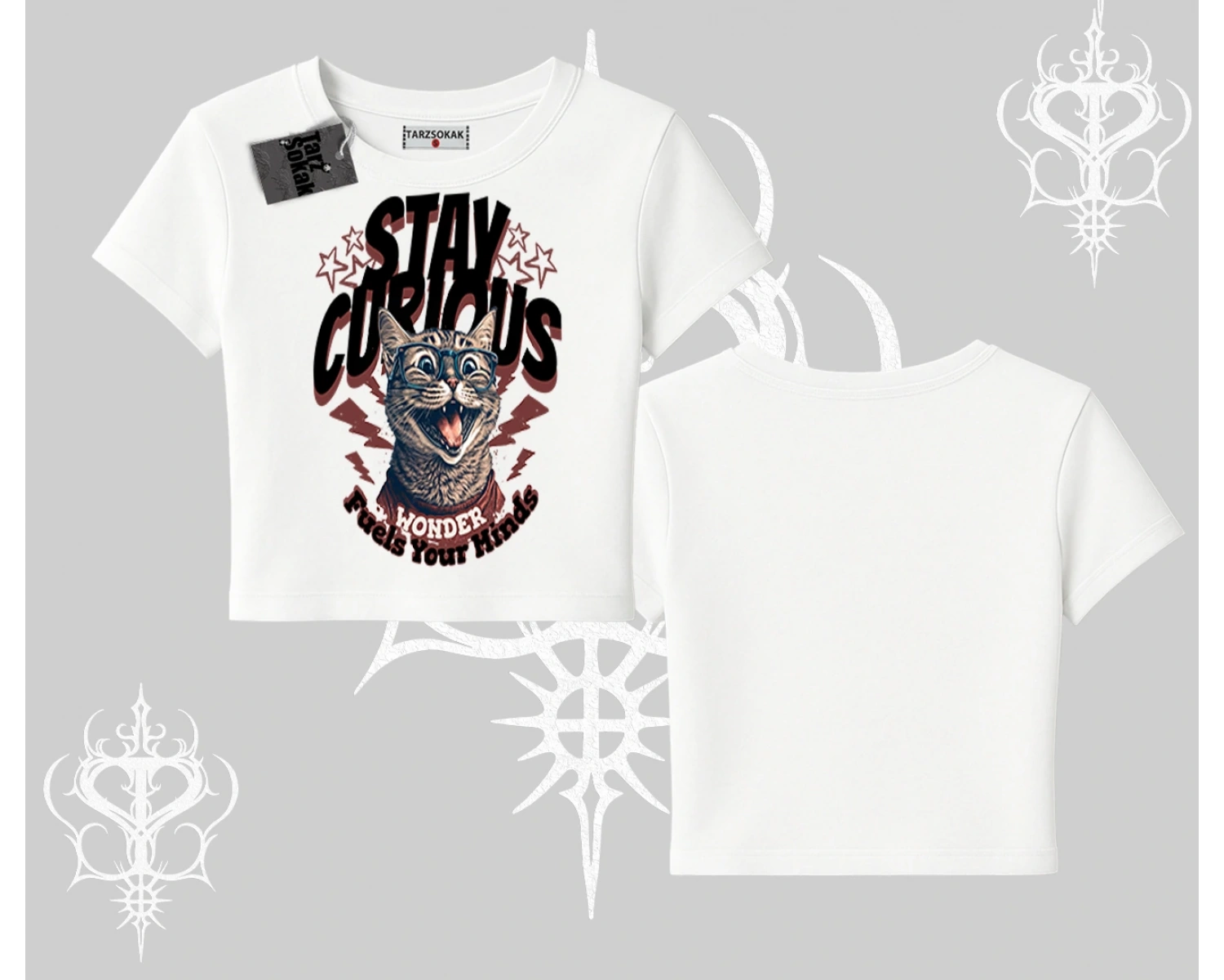 Stay Curious Kedi Baskılı Babby Tee Tshirt