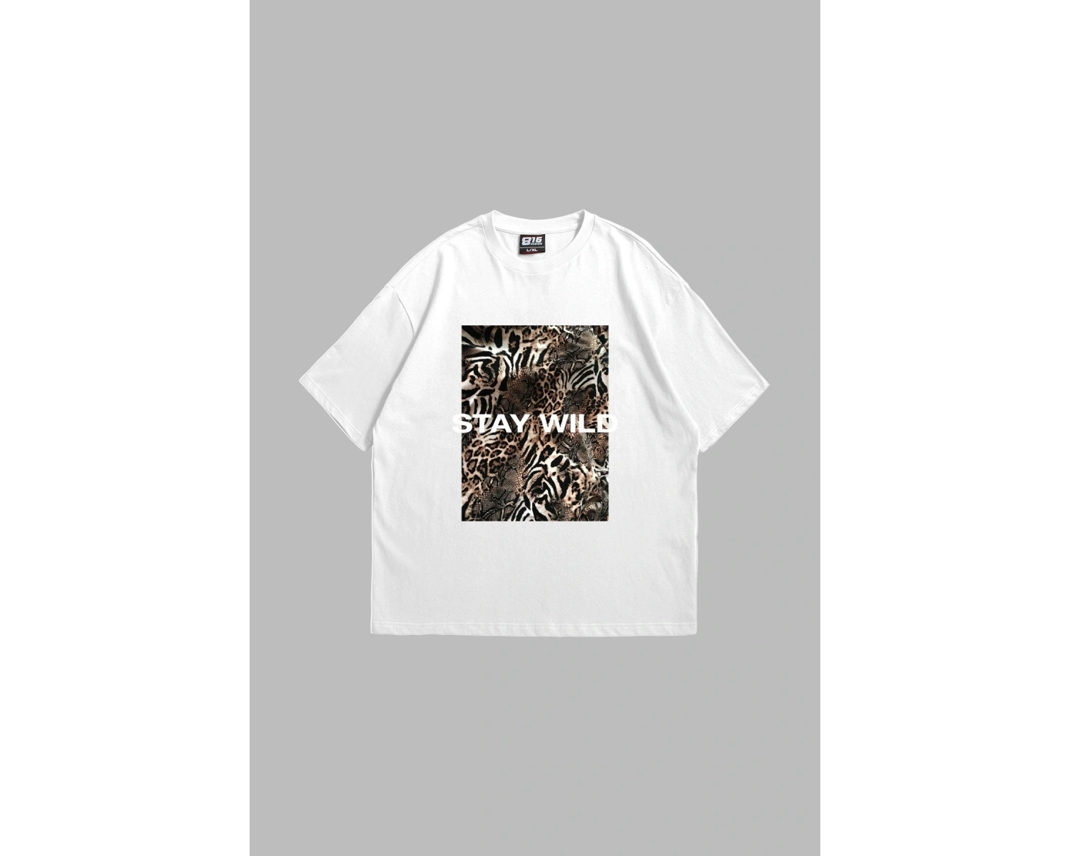 Stay Wild Leopar Baskılı 24/1 Oversize Unisex Beyaz