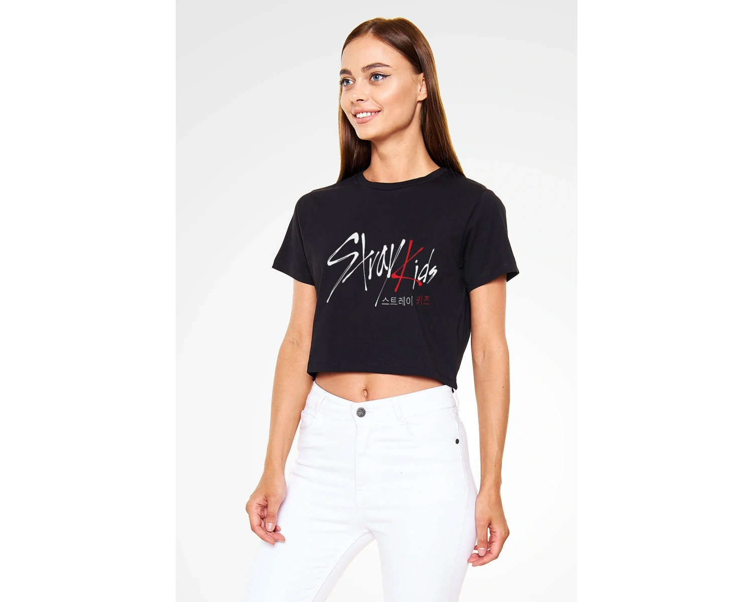 Stray Kids K-pop Siyah Crop Top Tişört