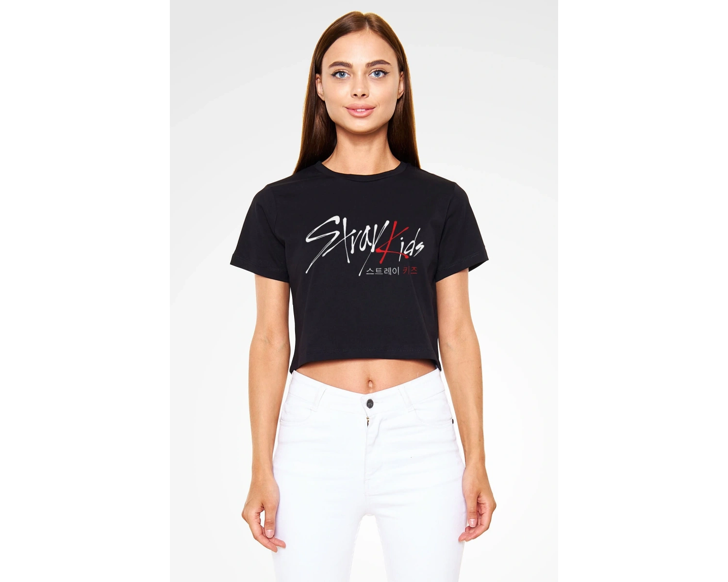 Stray Kids K-pop Siyah Crop Top Tişört