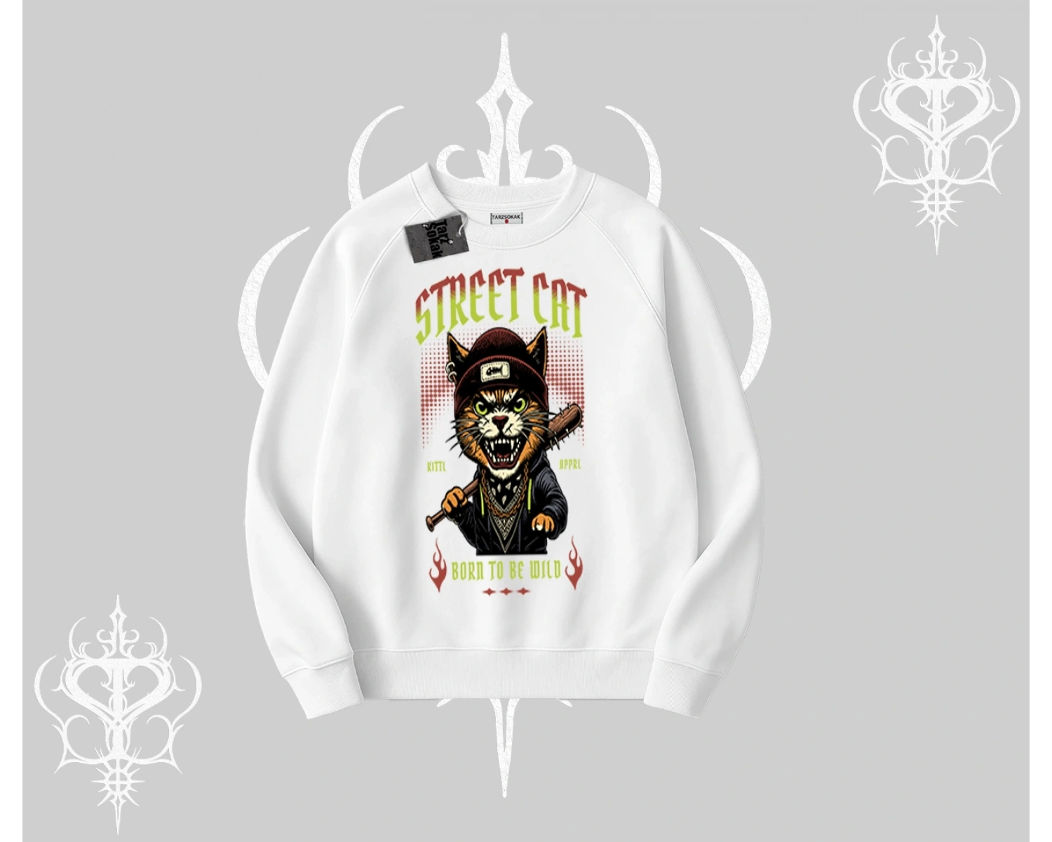 Street Cat Kedi Baskılı Biskilet Sweatshirt