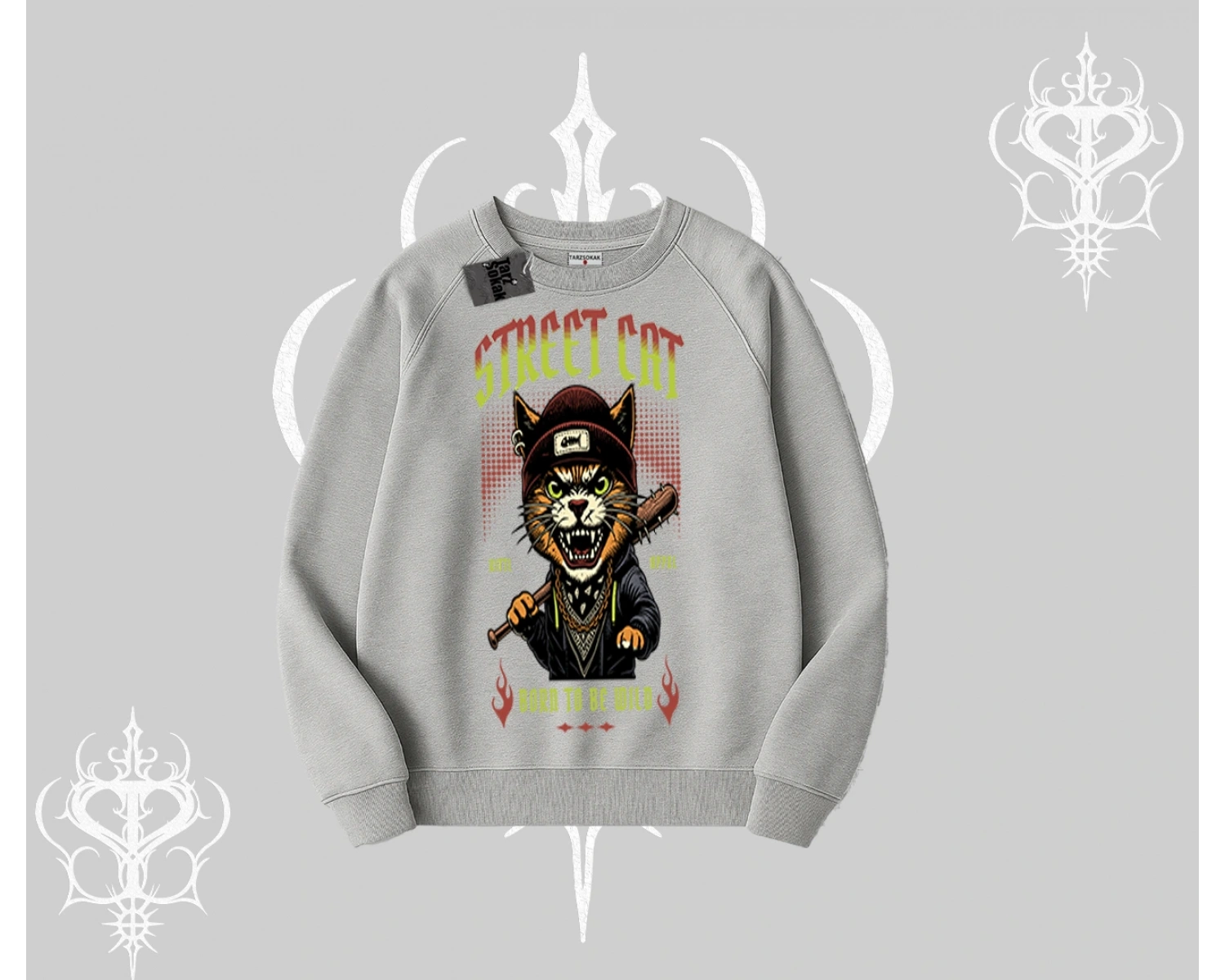 Street Cat Kedi Baskılı Biskilet Sweatshirt