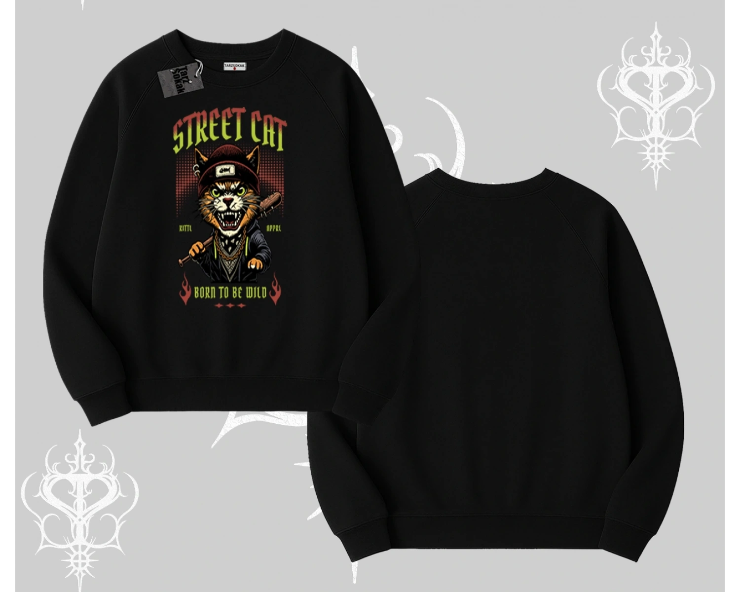 Street Cat Kedi Baskılı Biskilet Sweatshirt