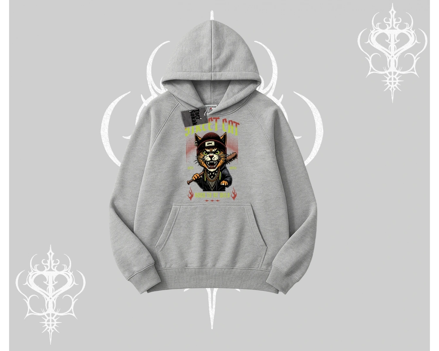 Street Cat Kedi Baskılı Kapşonlu Sweatshirt