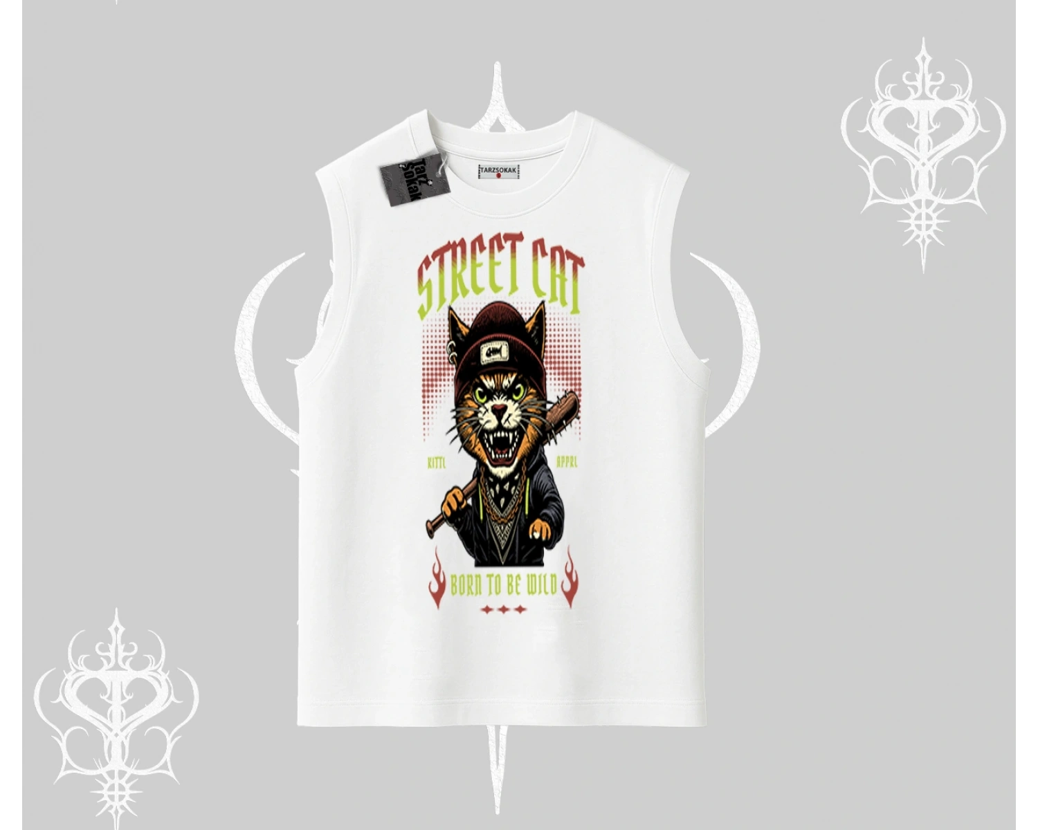 Street Cat Kedi Baskılı Kolsuz Tshirt