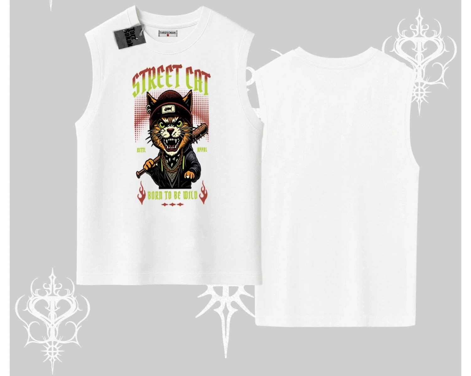 Street Cat Kedi Baskılı Kolsuz Tshirt