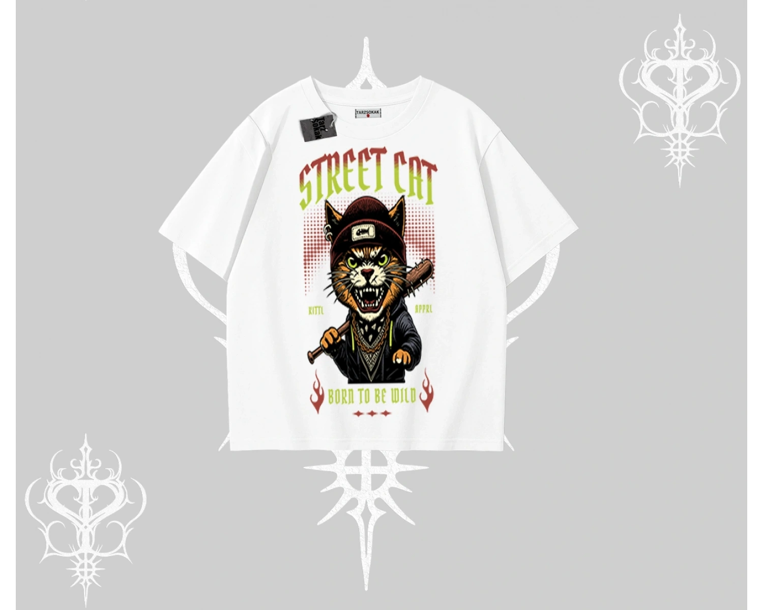 Street Cat Kedi Baskılı Oversize Tshirt